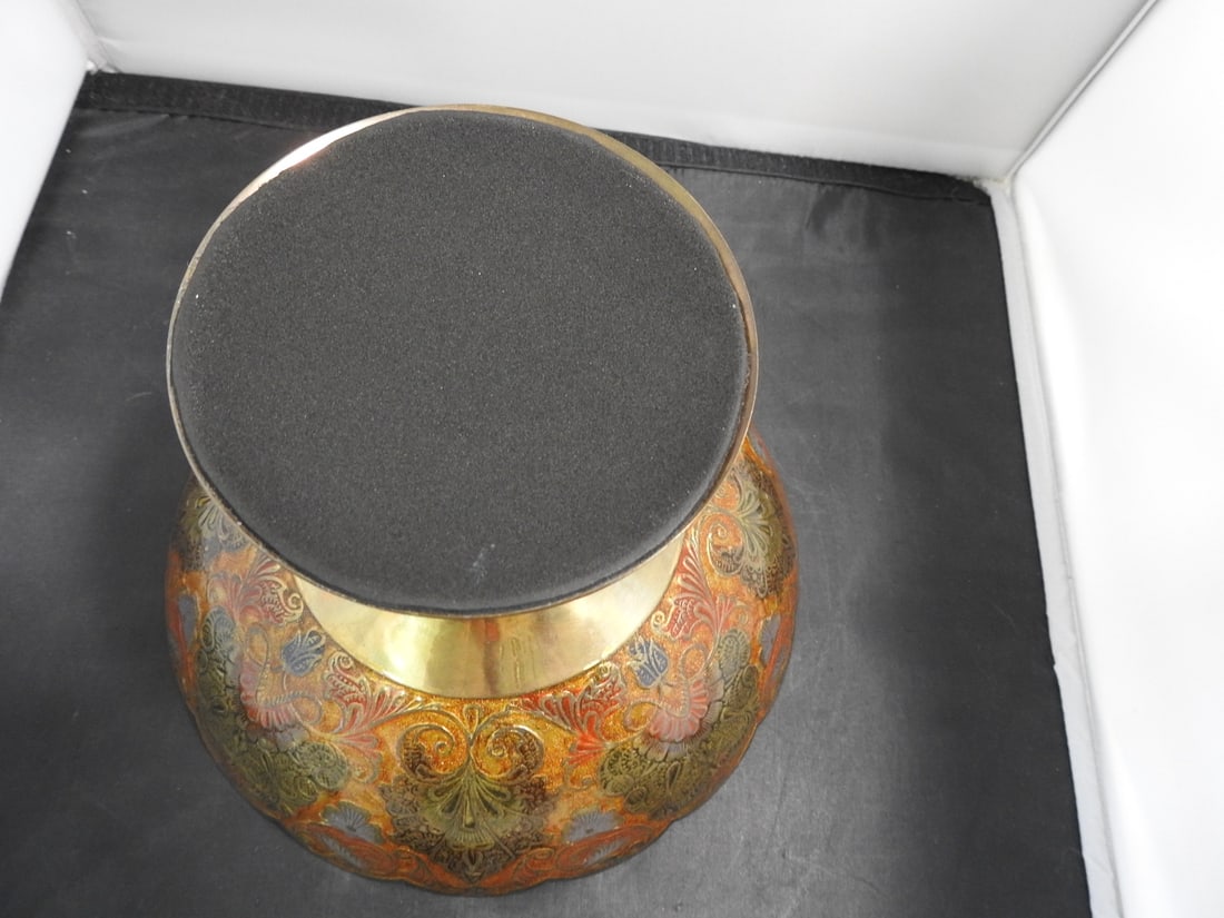 Cloisonne Enamel and Brass Scalloped Fruit Bowl - 3