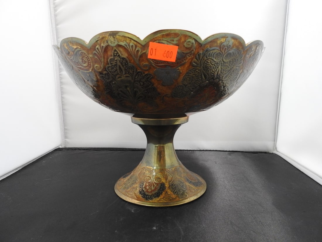 Cloisonne Enamel and Brass Scalloped Fruit Bowl - 5