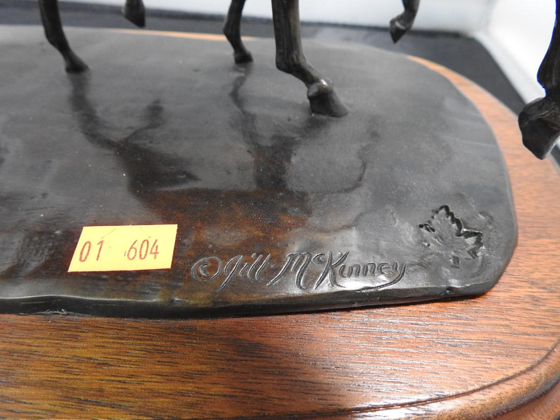 Jill M. Kinney Bronze Horse Statue on Wood Base - 10
