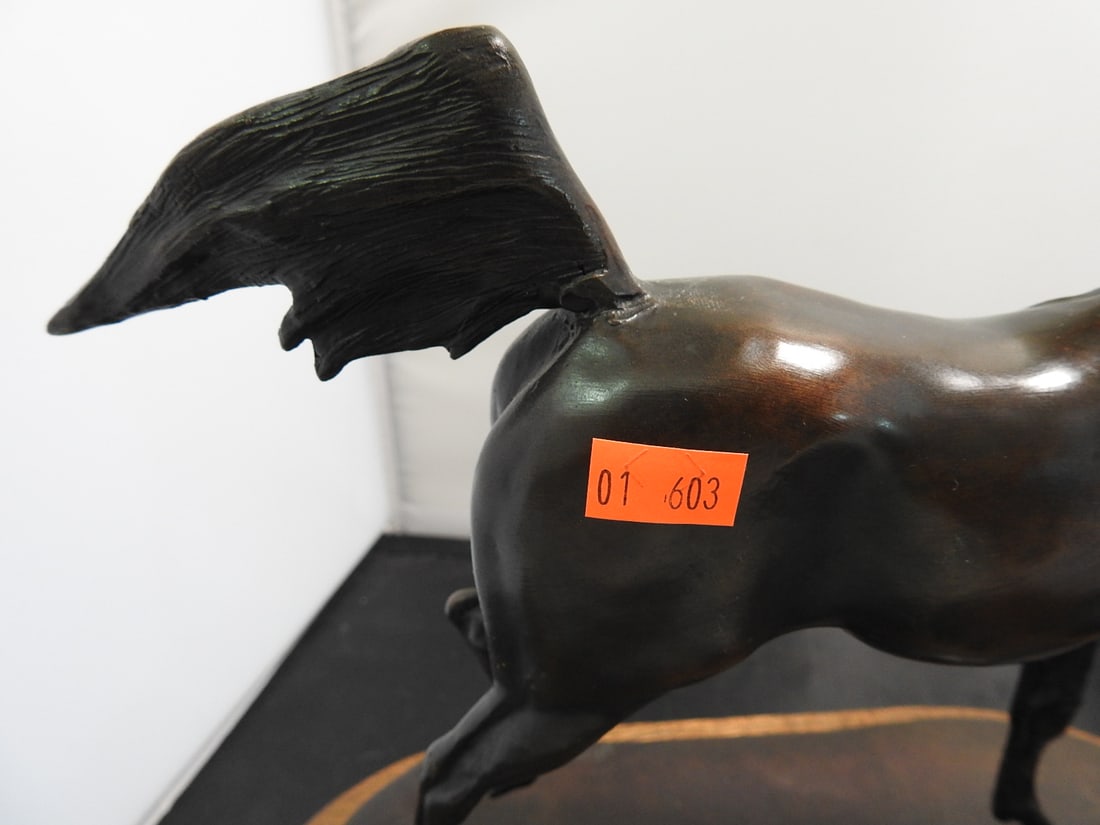 Jill M. Kinney Bronze Horse Statue on Wood Base - 2
