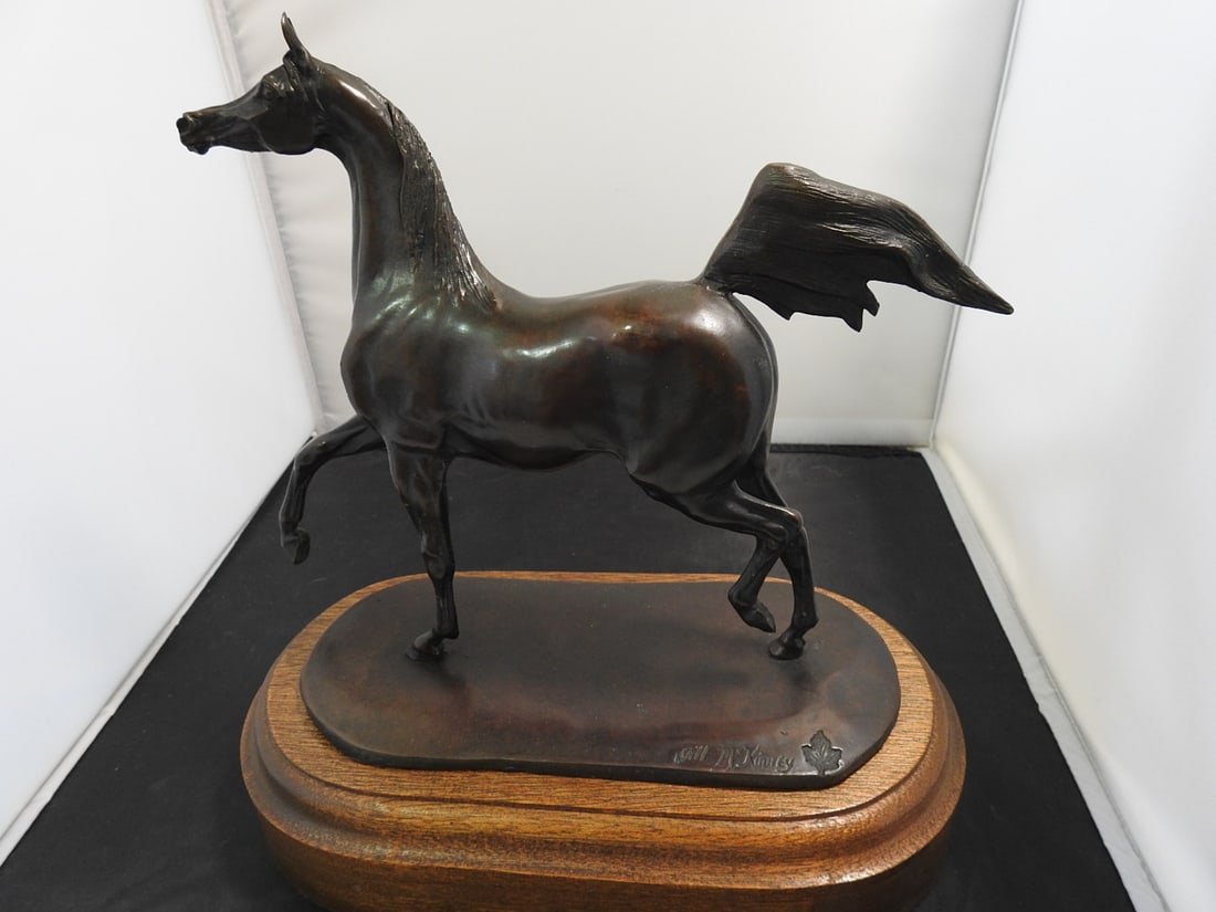 Jill M. Kinney Bronze Horse Statue on Wood Base - 3