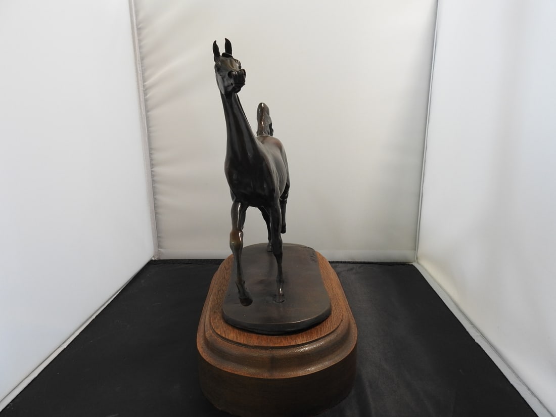 Jill M. Kinney Bronze Horse Statue on Wood Base - 5