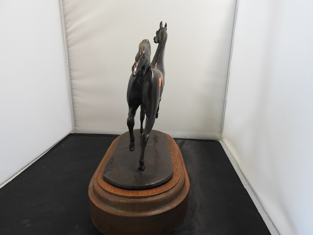 Jill M. Kinney Bronze Horse Statue on Wood Base - 6