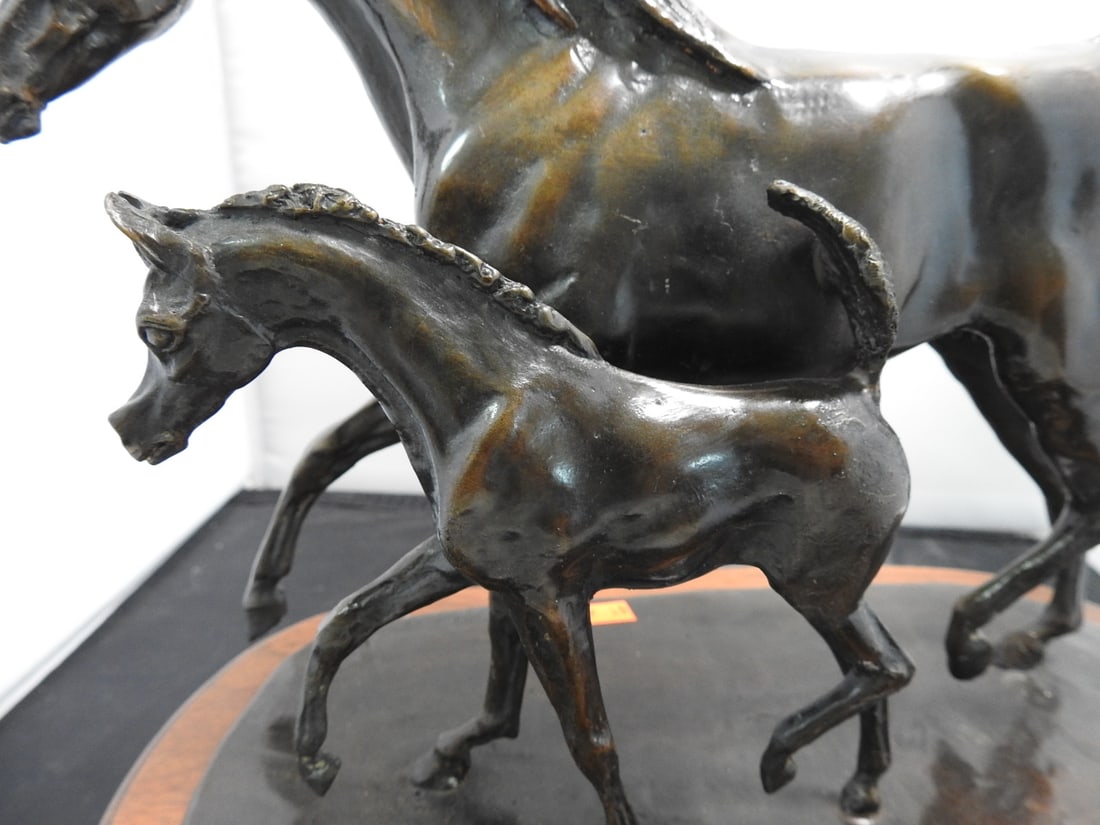 Jill M. Kinney Bronze Mare and Foal Statue on Wood Base - 6