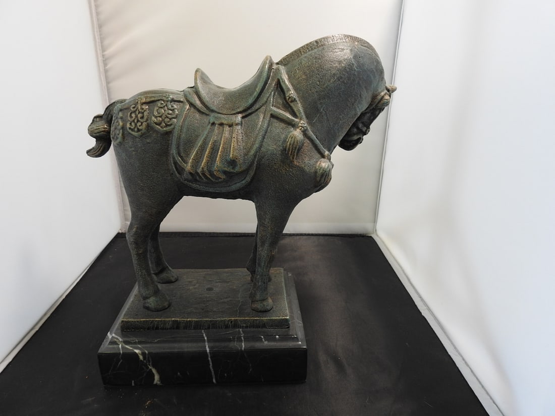 Faux Bronze Cast Metal Tang Dynasty Style Horse Statue - 2