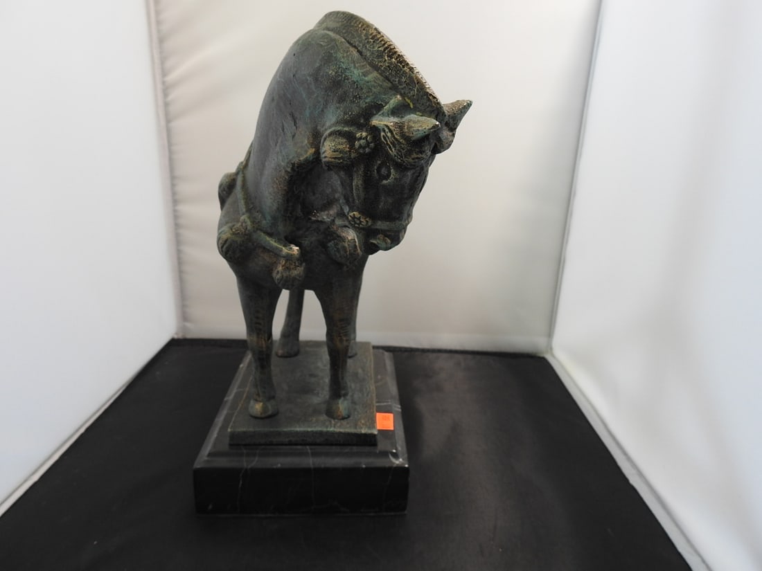 Faux Bronze Cast Metal Tang Dynasty Style Horse Statue - 3