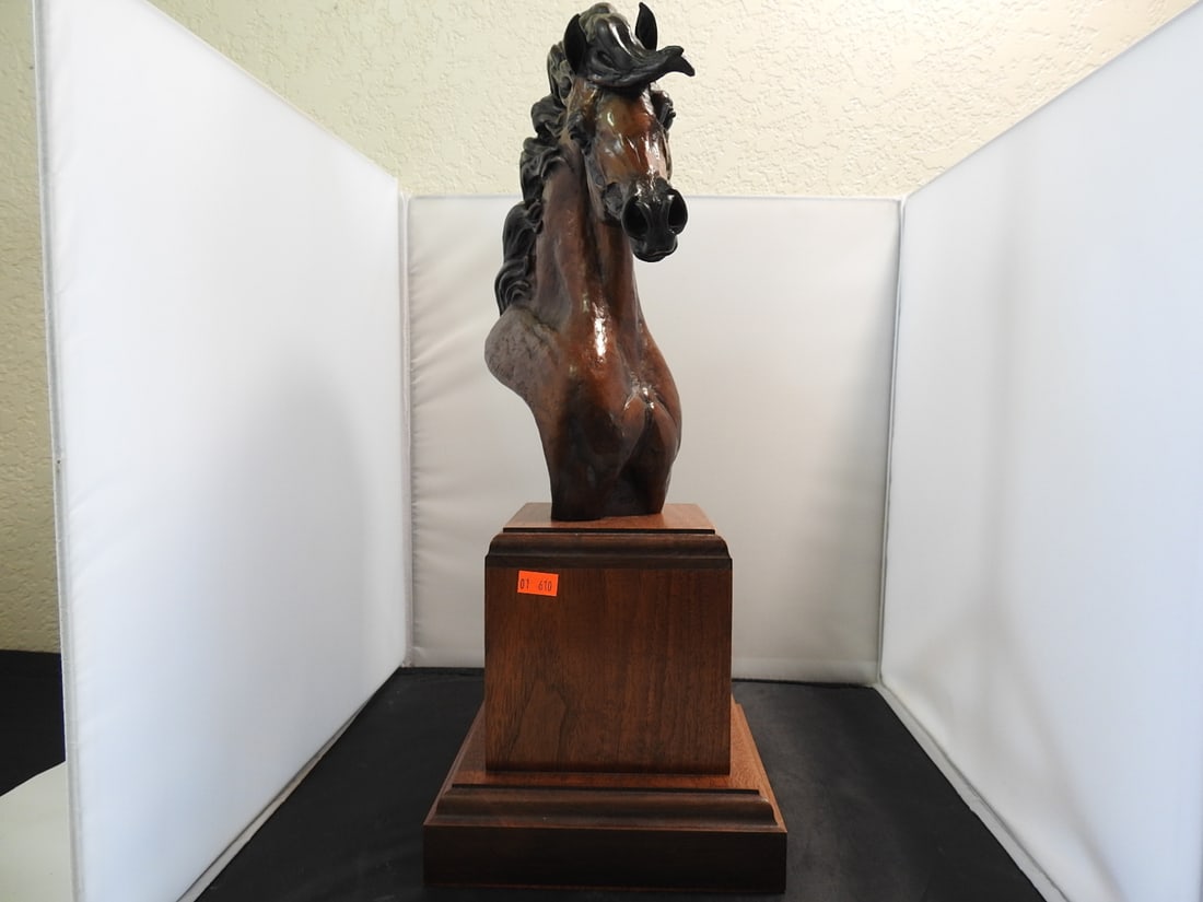 Vicki Keeling All the King's Horses Bronze Sculpture: All the King's Horses bronze sculpture by artist Vicki Keeling, mounted on a wooden base. Approx. 18 x 9.5 x 7.5 in.