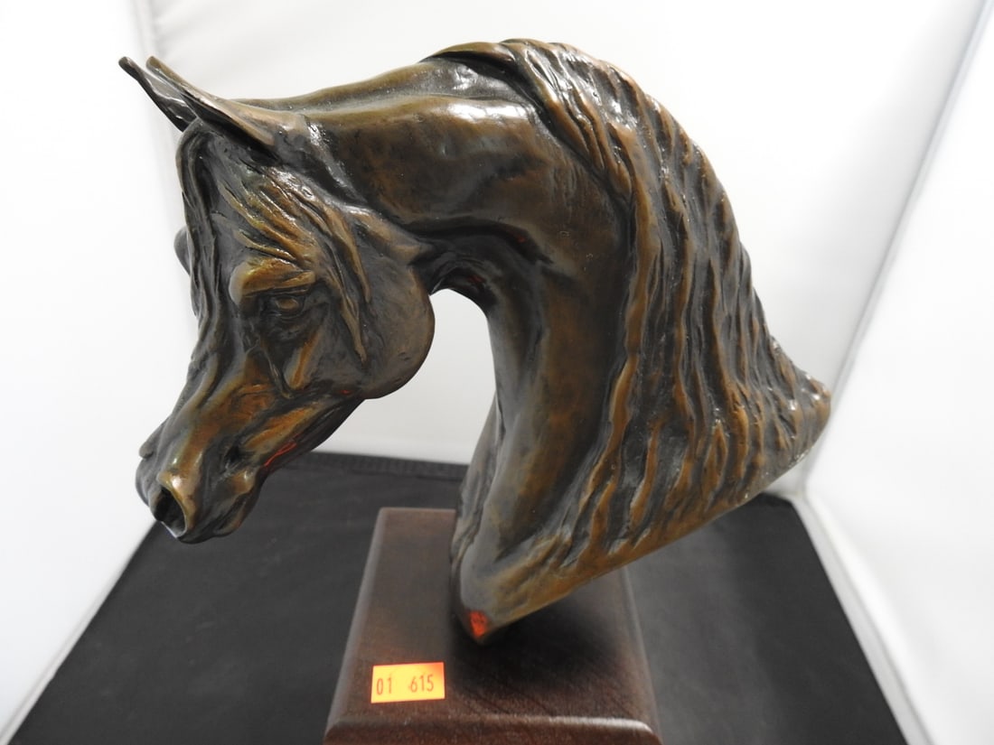 D. Moss 1980 Brass Horse Bust on Wood Base - 2