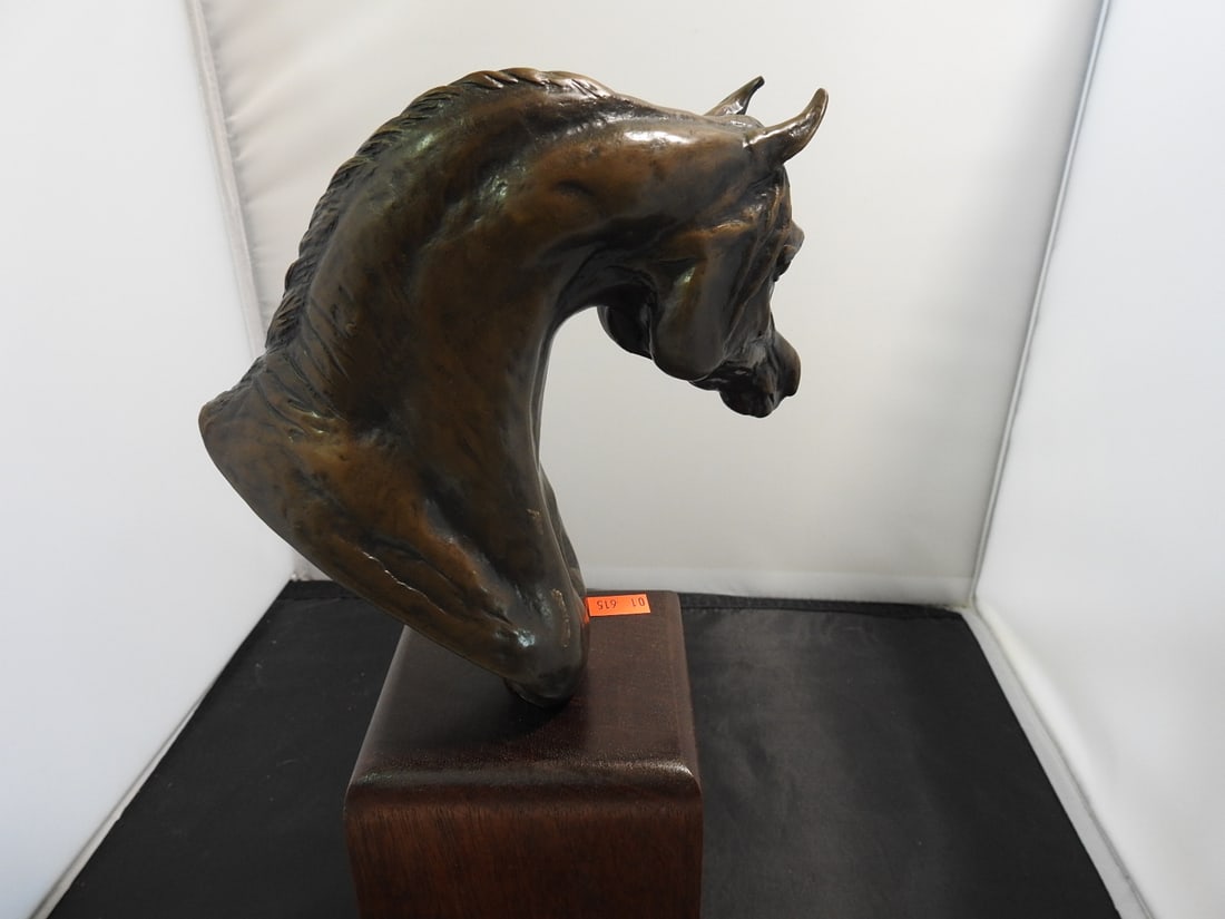 D. Moss 1980 Brass Horse Bust on Wood Base - 3