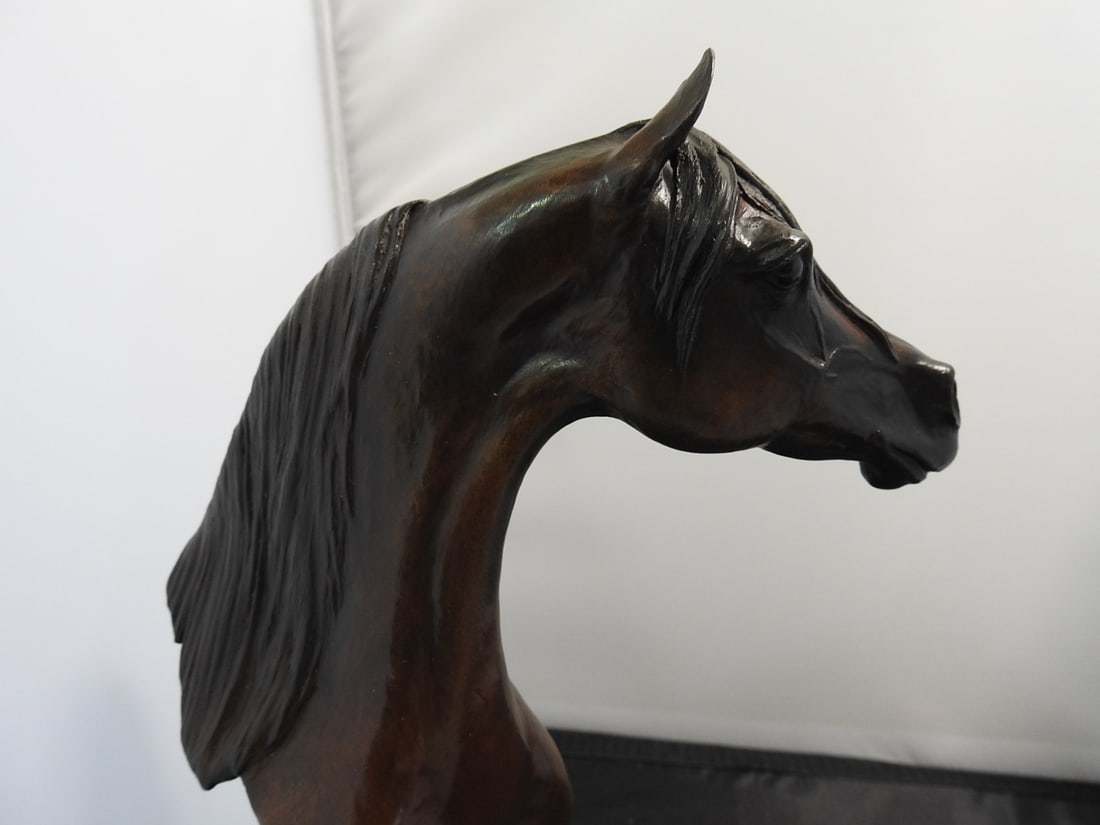 J. Moelles 1988 Bronze Horse Bust on Wood Base - 2