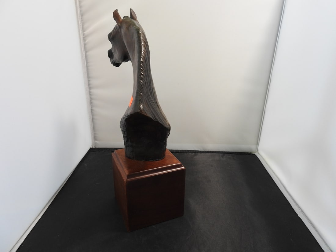 J. Moelles 1988 Bronze Horse Bust on Wood Base - 4
