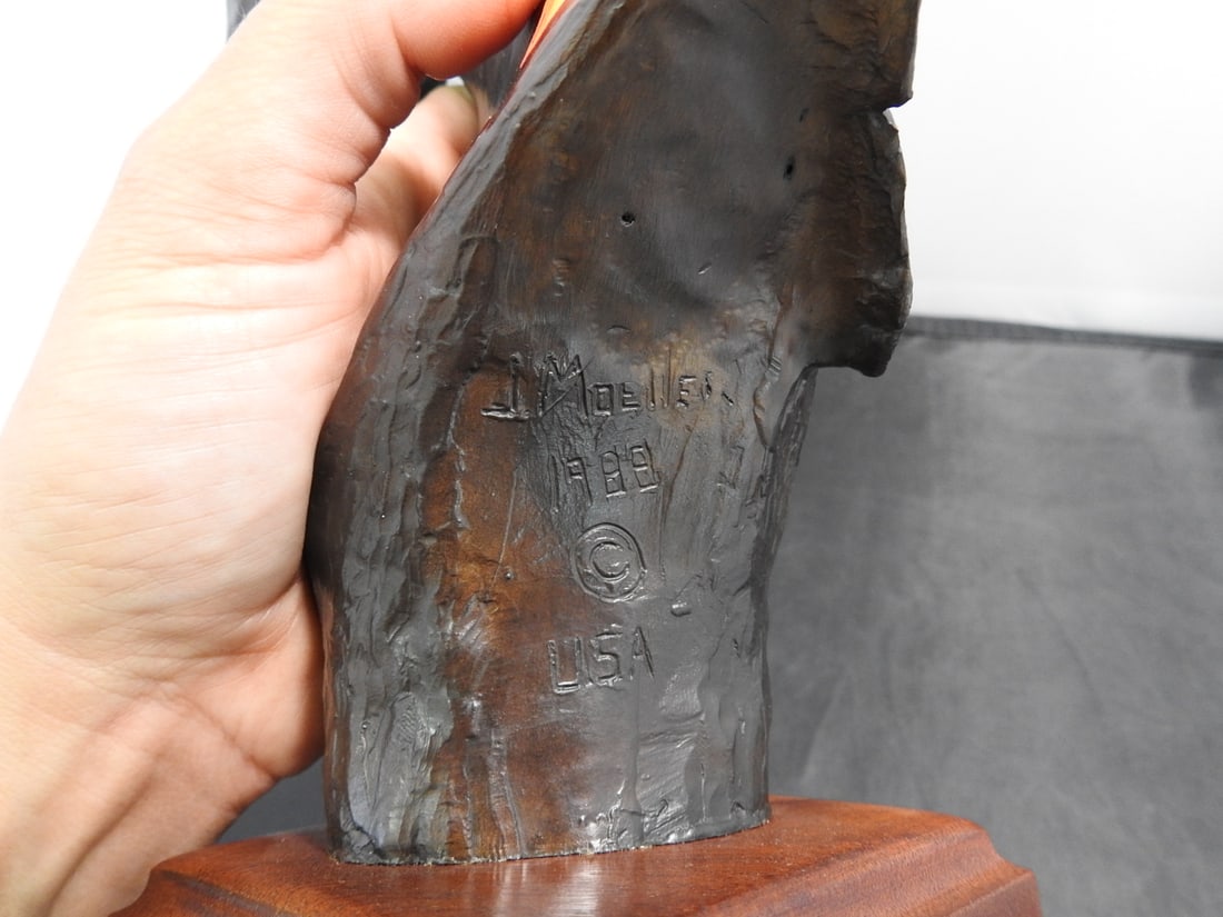 J. Moelles 1988 Bronze Horse Bust on Wood Base - 5
