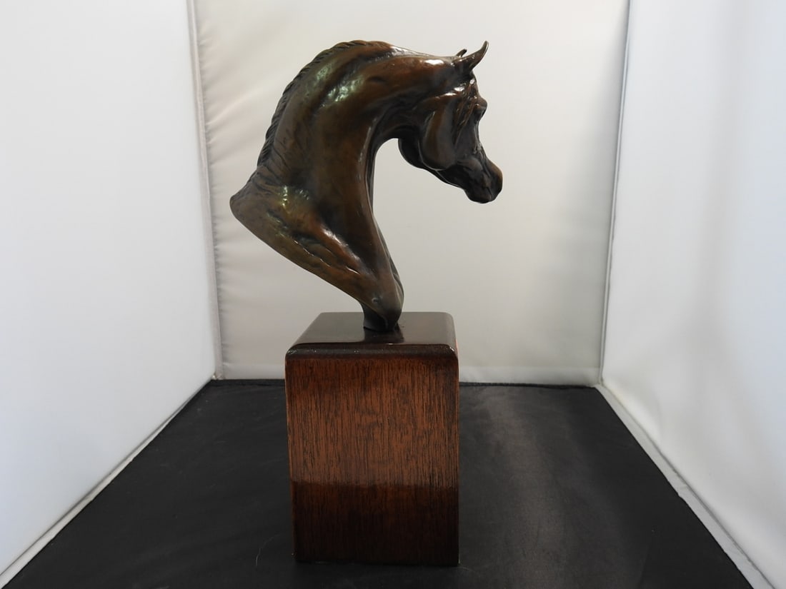 D. Moss 1980 Brass Horse Bust on Wood Base - 2