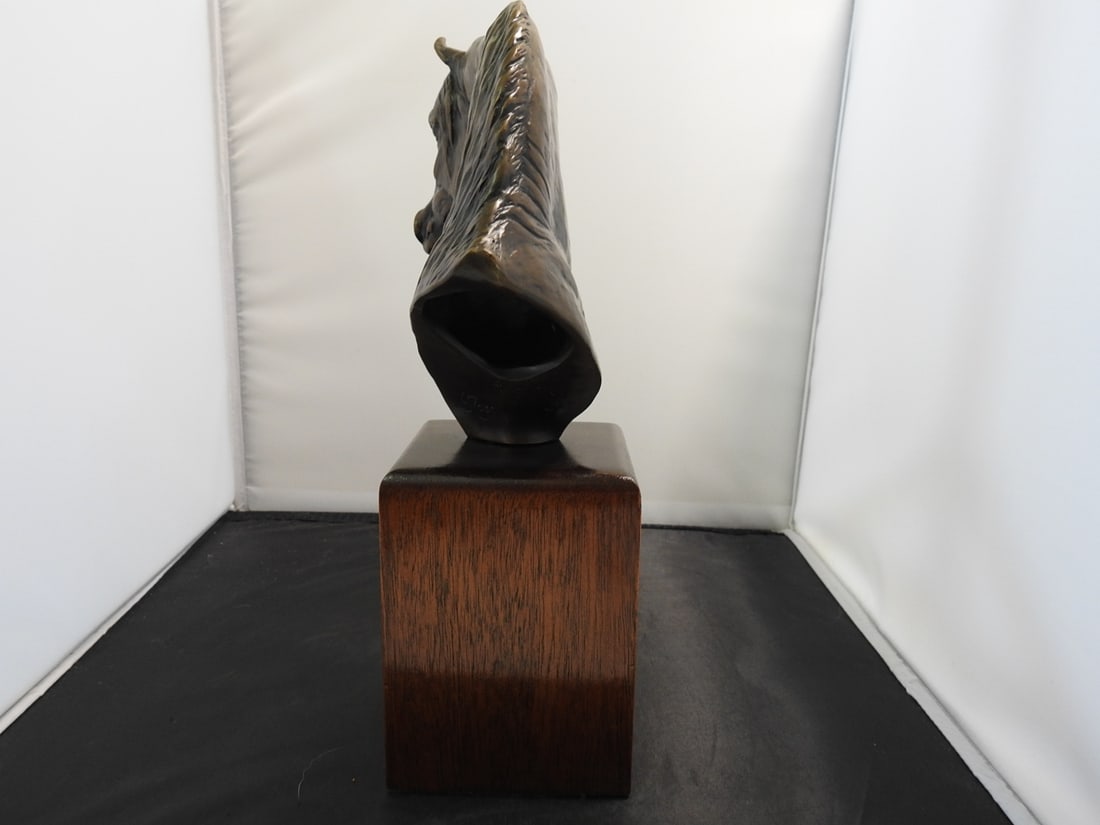 D. Moss 1980 Brass Horse Bust on Wood Base - 3
