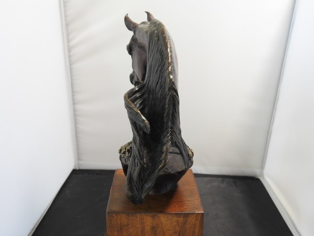 D. Moss 1984 Brass Horse Bust on Wood Base - 5
