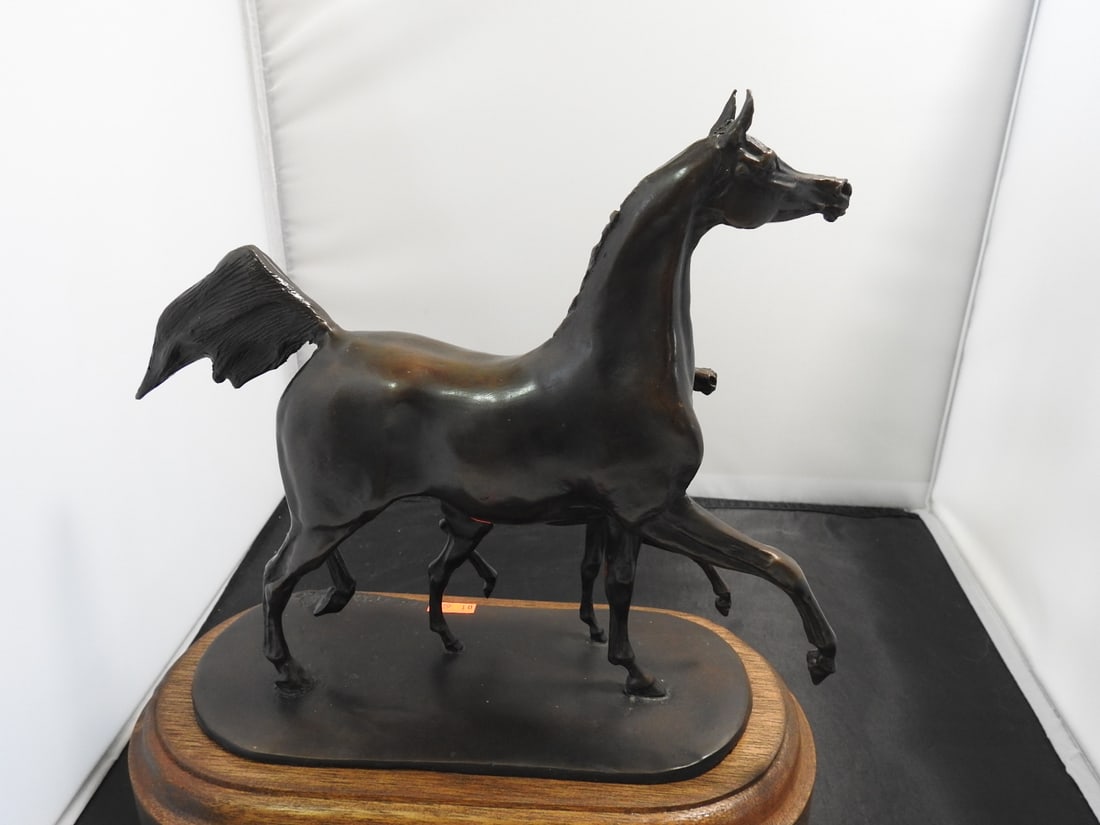 Jill M. Kinney Bronze Mare and Foal Statue on Wood Base - 4