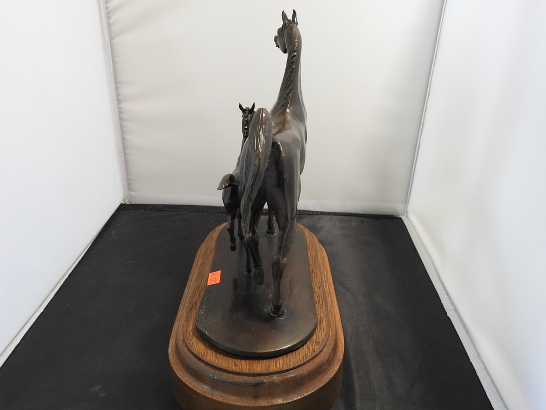 Jill M. Kinney Bronze Mare and Foal Statue on Wood Base - 5