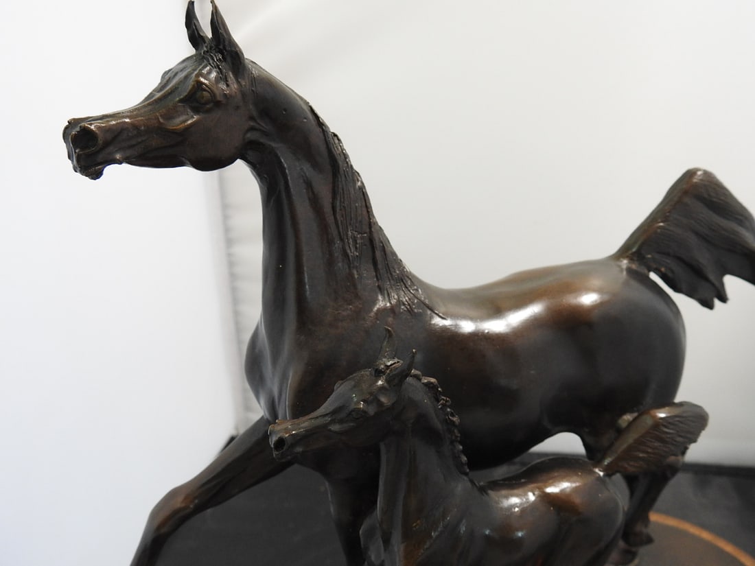 Jill M. Kinney Bronze Mare and Foal Statue on Wood Base - 6