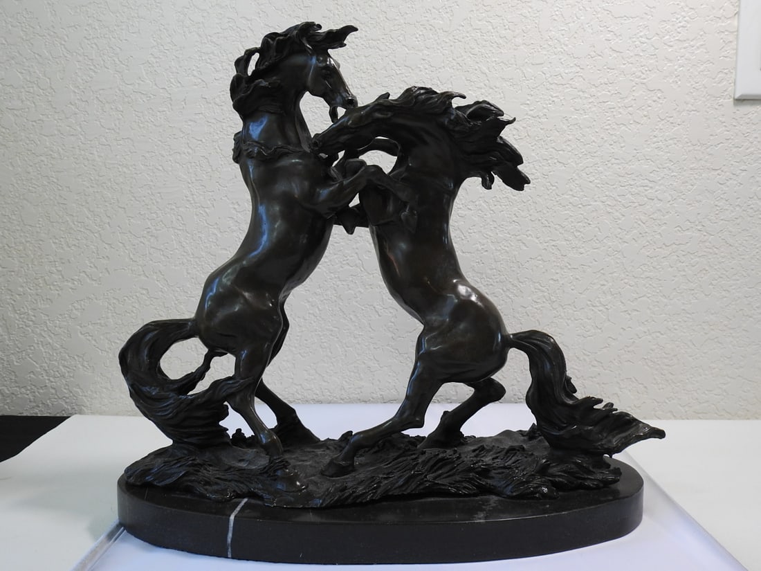 Langford Monroe Challenging Stallions Bronze Sculpture - 3