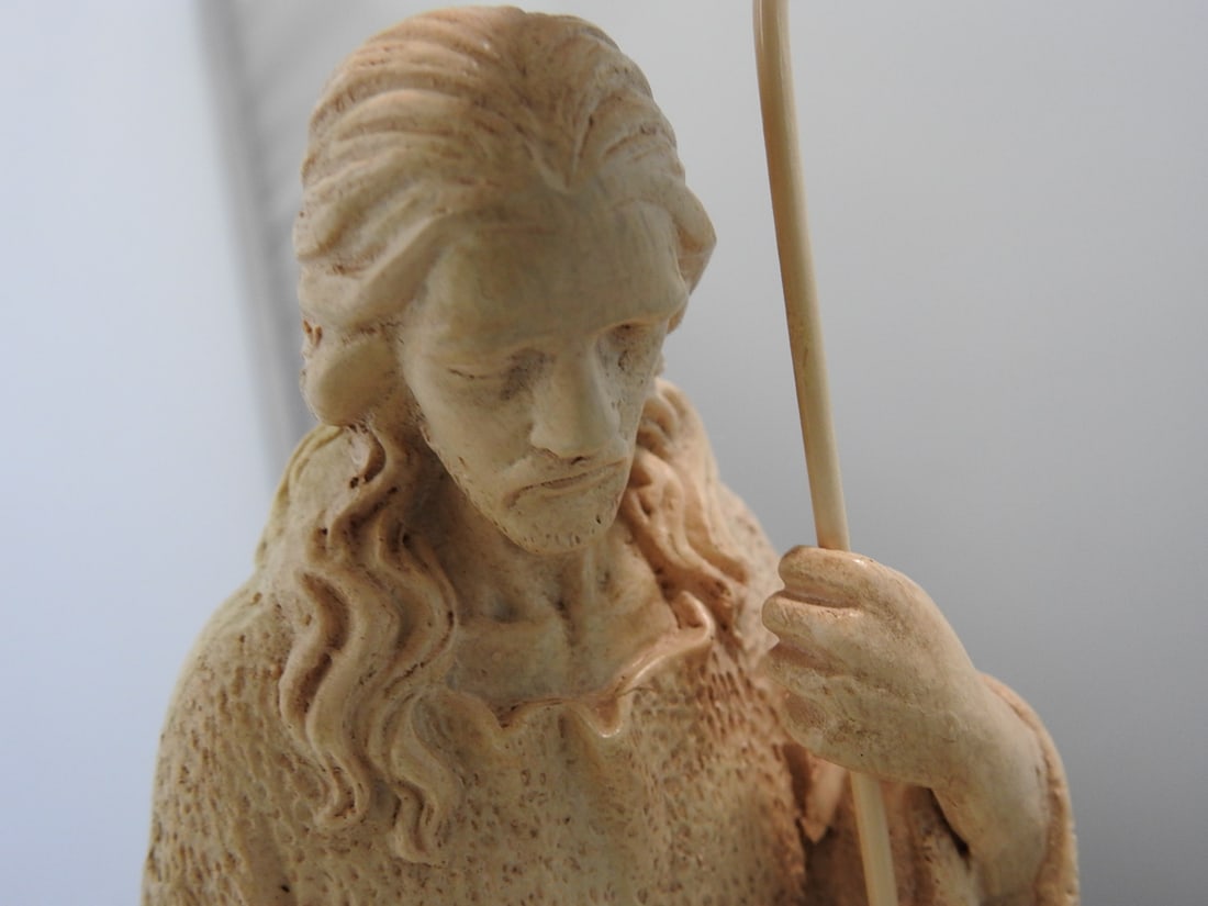 Jesus Shepherding Lambs Faux Marble Resin Statue - 6