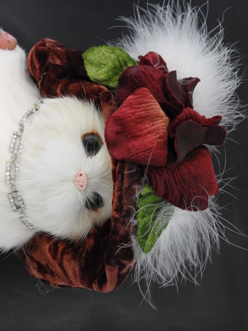 Victorian Style Cat Stuffed Animal with Rabbit Fur - 2