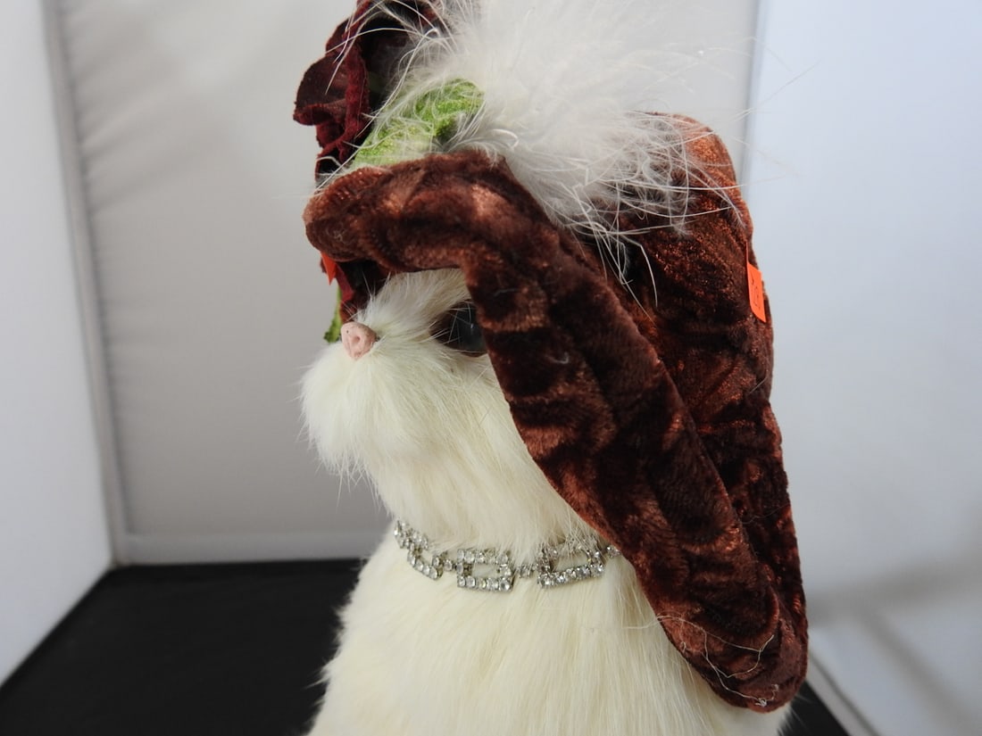 Victorian Style Cat Stuffed Animal with Rabbit Fur - 4