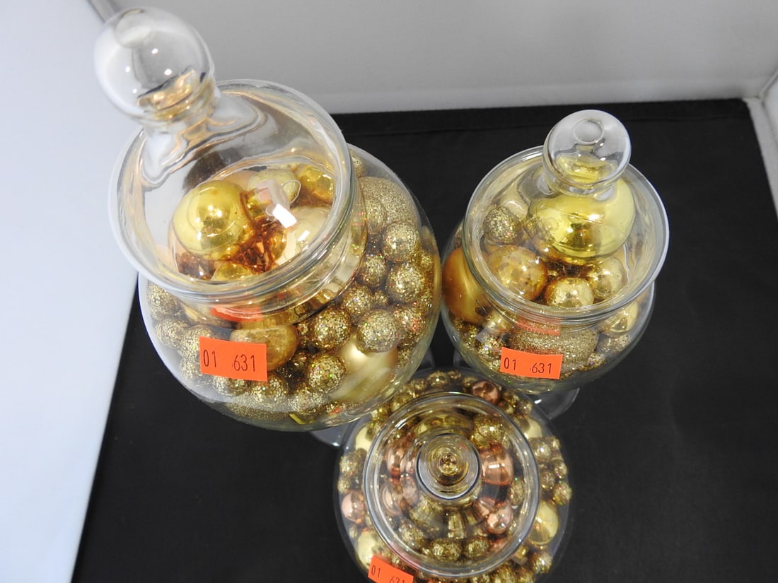Set of 3 Glass Apothecary Candy Jars with Gold Balls - 2