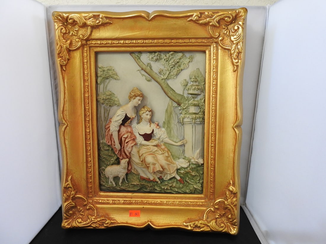 Andrea by Sadek Victorian Courtyard Porcelain Plaque in Gilt Frame - 2