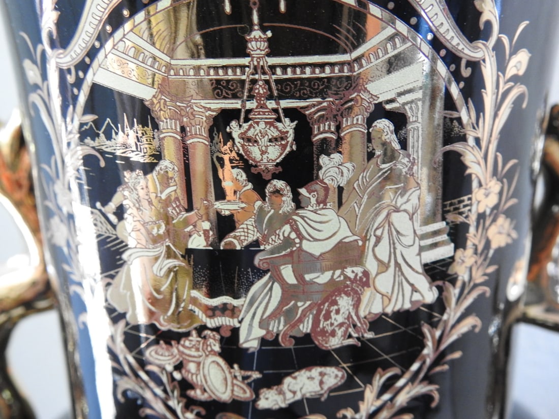Large Neoclassical Black and Gold Porcelain Vase - 2