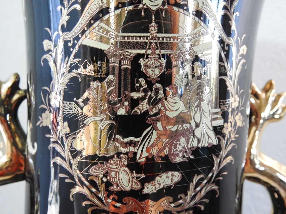 Large Neoclassical Black and Gold Porcelain Vase - 8