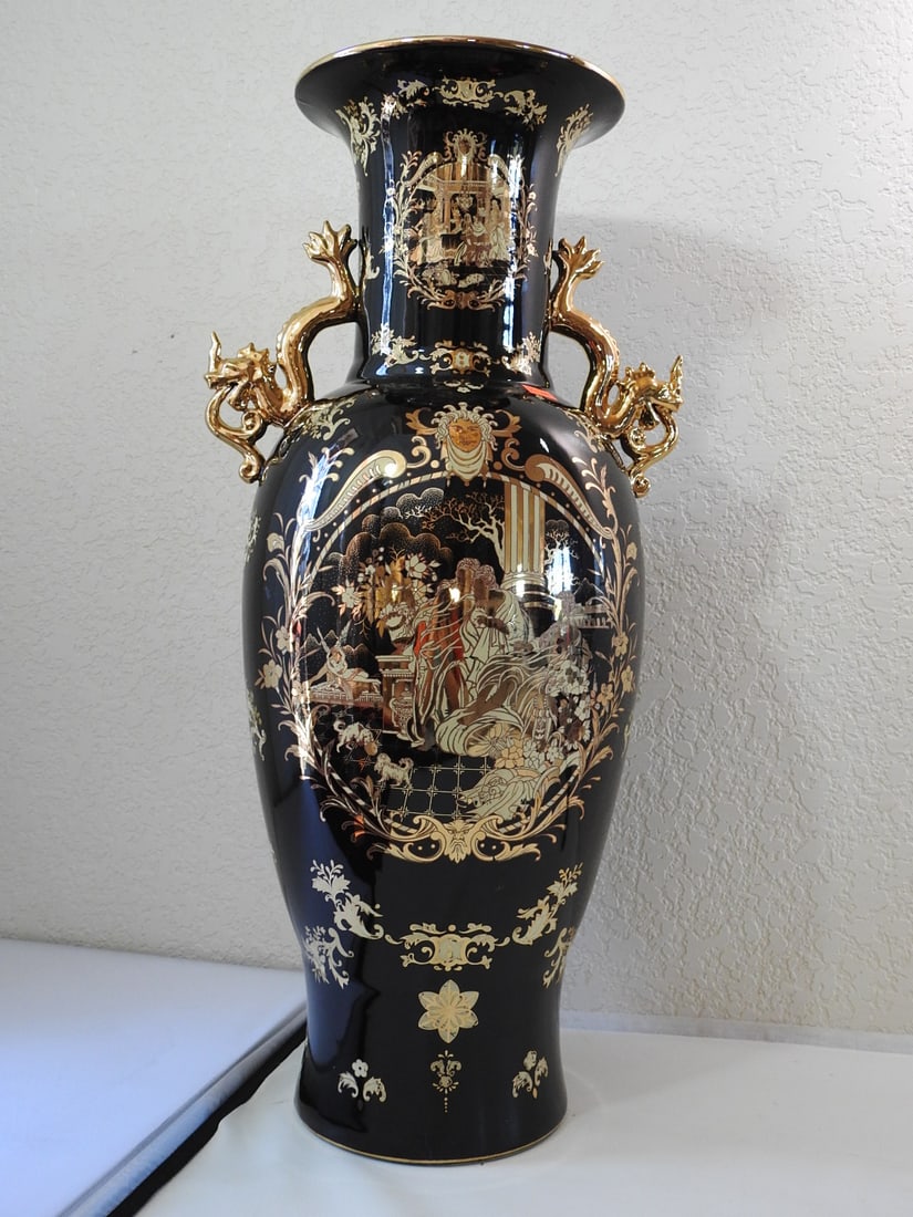 Large Neoclassical Black and Gold Porcelain Vase - 9