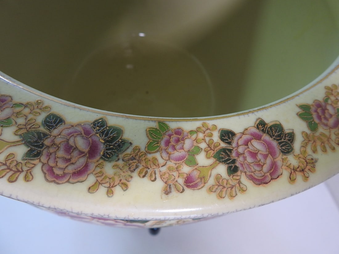 Satsuma Style Porcelain Flower Pot with Wooden Stand - 5