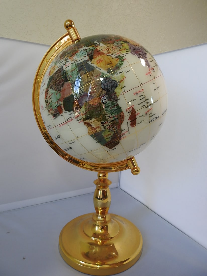 Decorative Globe with Ivory Ocean and Semi-Precious Stone Countries (1 of 6)