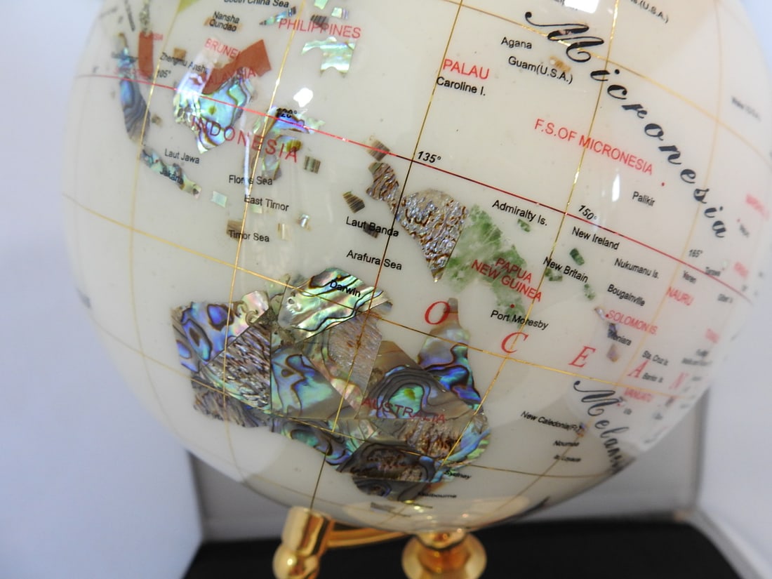 Decorative Globe with Ivory Ocean and Semi-Precious Stone Countries - 2