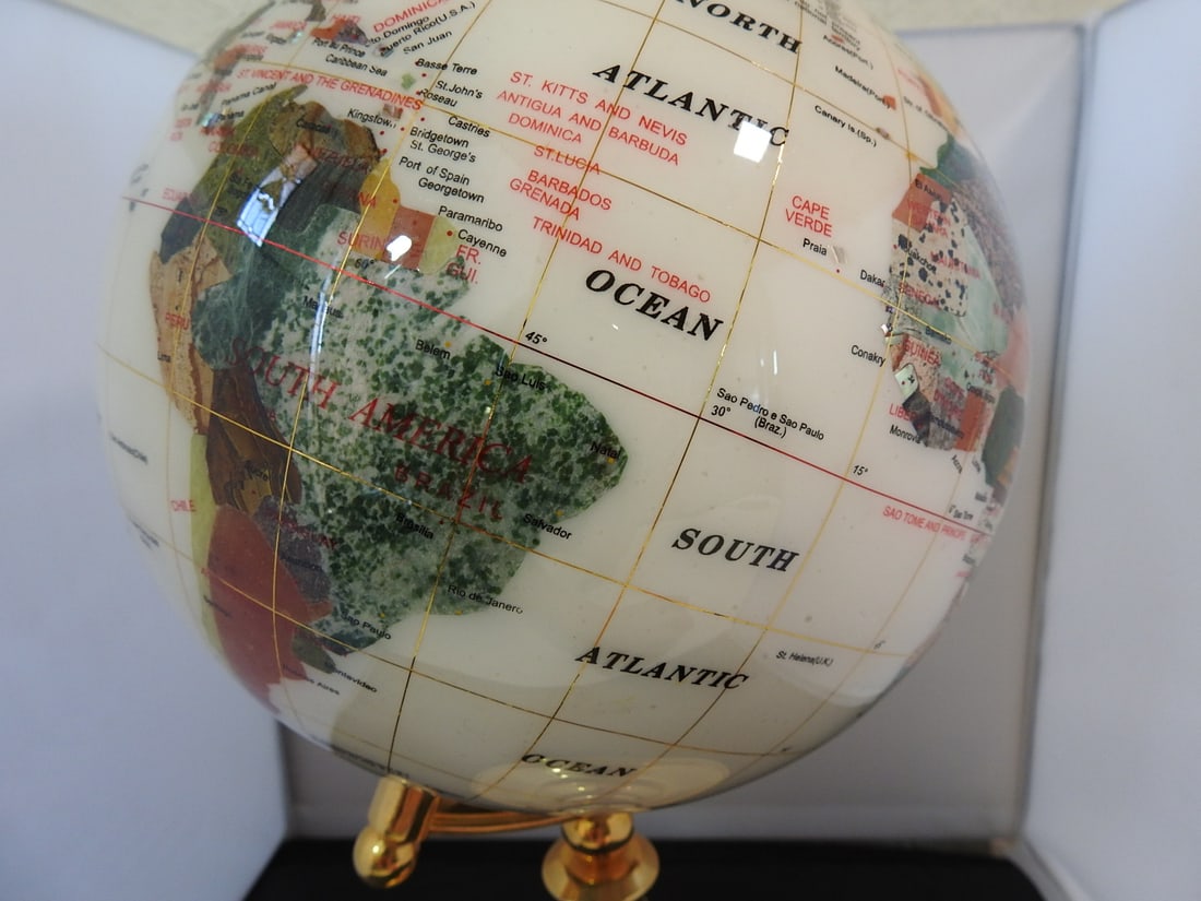 Decorative Globe with Ivory Ocean and Semi-Precious Stone Countries - 3