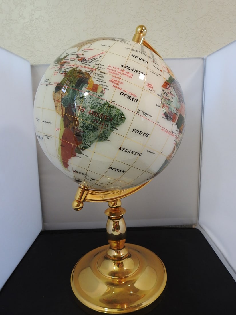 Decorative Globe with Ivory Ocean and Semi-Precious Stone Countries - 4
