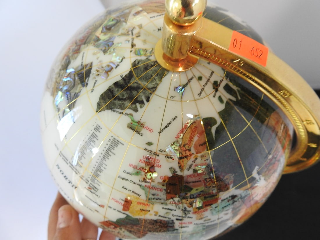 Decorative Globe with Ivory Ocean and Semi-Precious Stone Countries - 5