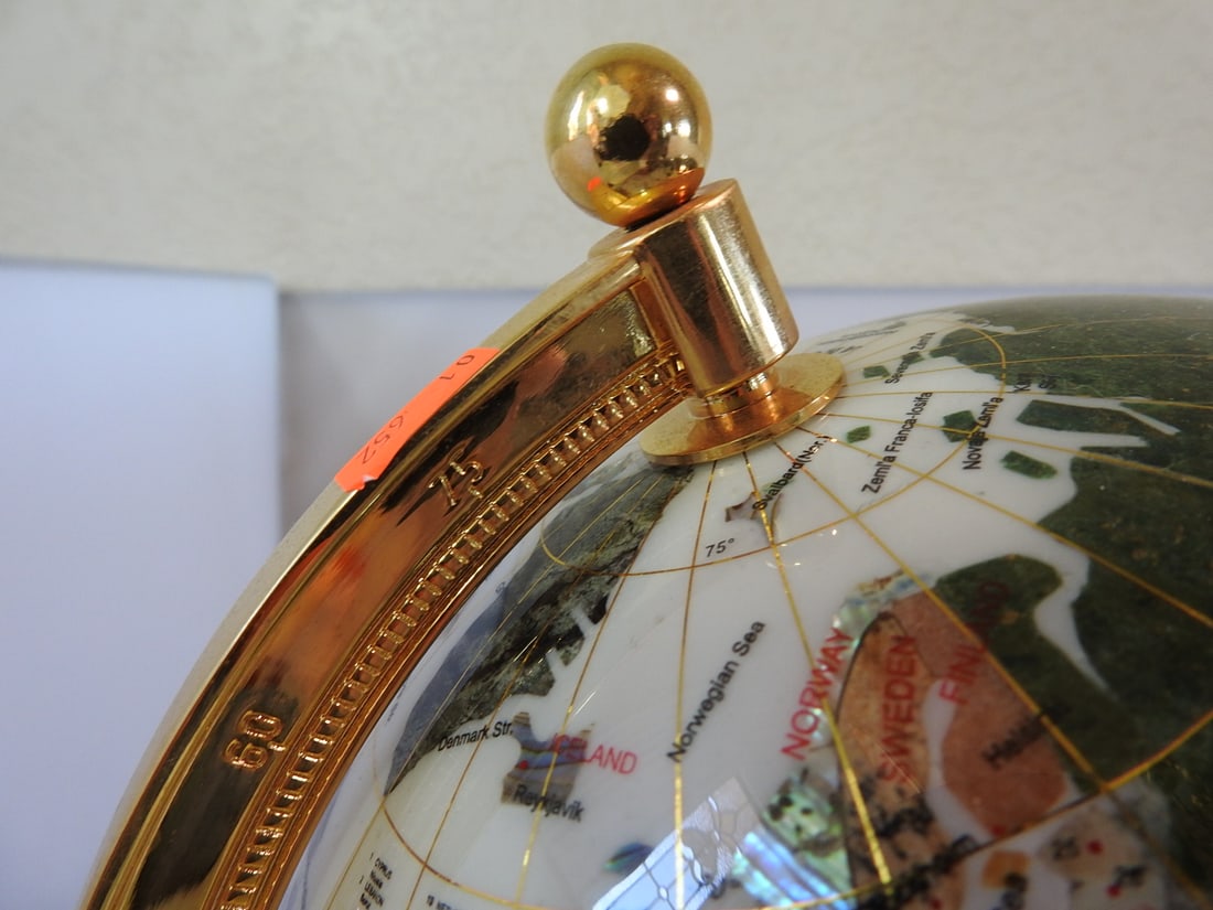 Decorative Globe with Ivory Ocean and Semi-Precious Stone Countries - 6