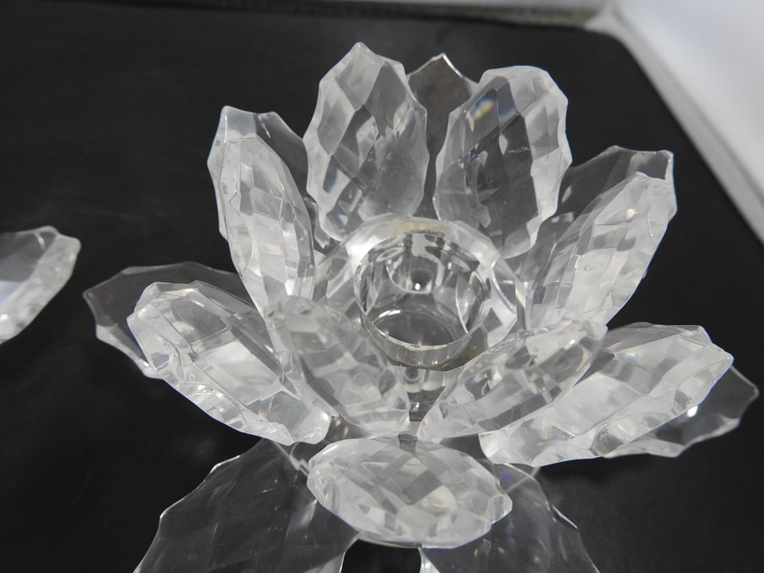 Set of 2 Lead Crystal Lotus Flower Candle Holders - 2