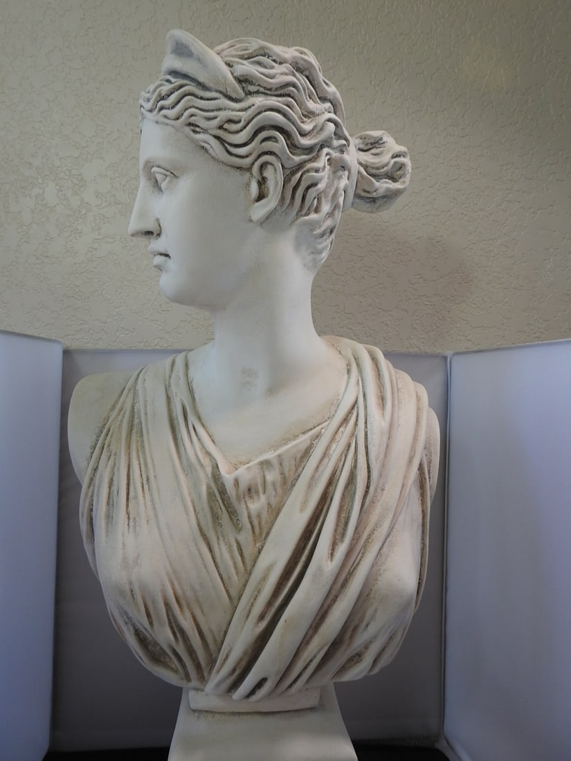 Classical Diana of Versailles Chalkware Statue: Classical Diana of Versailles statue by House Parts in chalkware / painted plaster style material. Approx. 24 x 12.25 x 8.5 in.