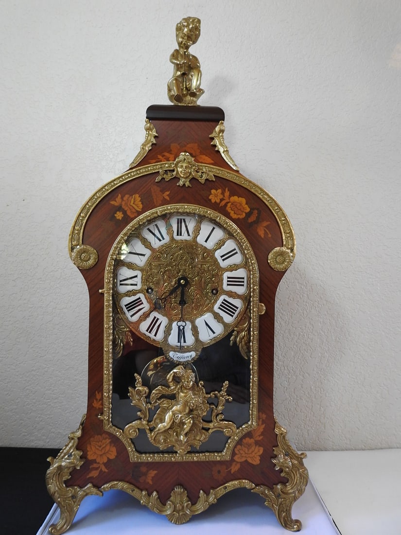 Italian Marquetry and Ormolu Mantel Clock with Hermle Movement (1 of 13)