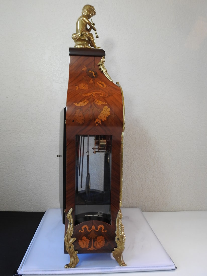 Italian Marquetry and Ormolu Mantel Clock with Hermle Movement - 6