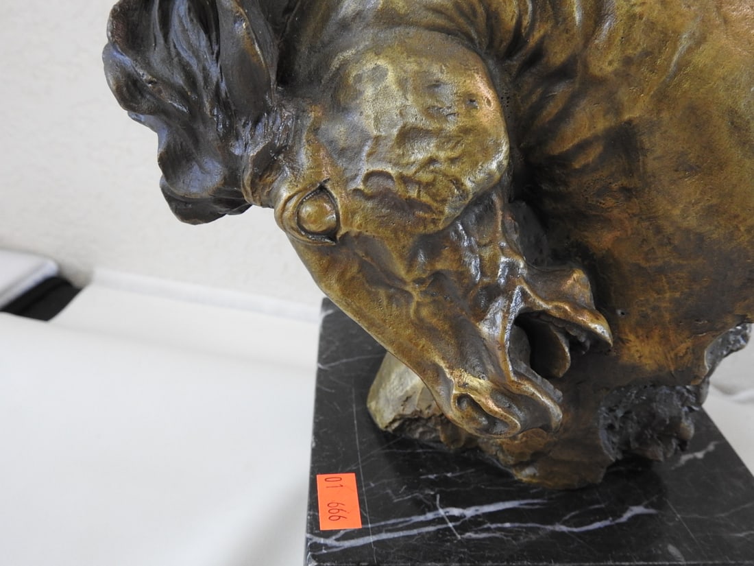 Stylized Brass Horse Head Statue on Marble Base - 2