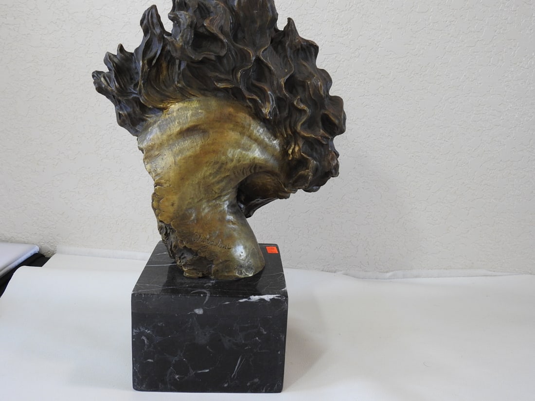 Stylized Brass Horse Head Statue on Marble Base - 3