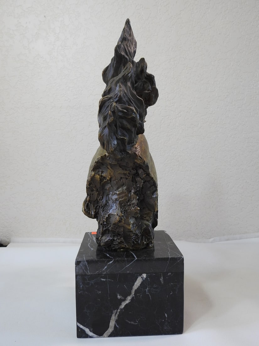 Stylized Brass Horse Head Statue on Marble Base - 5