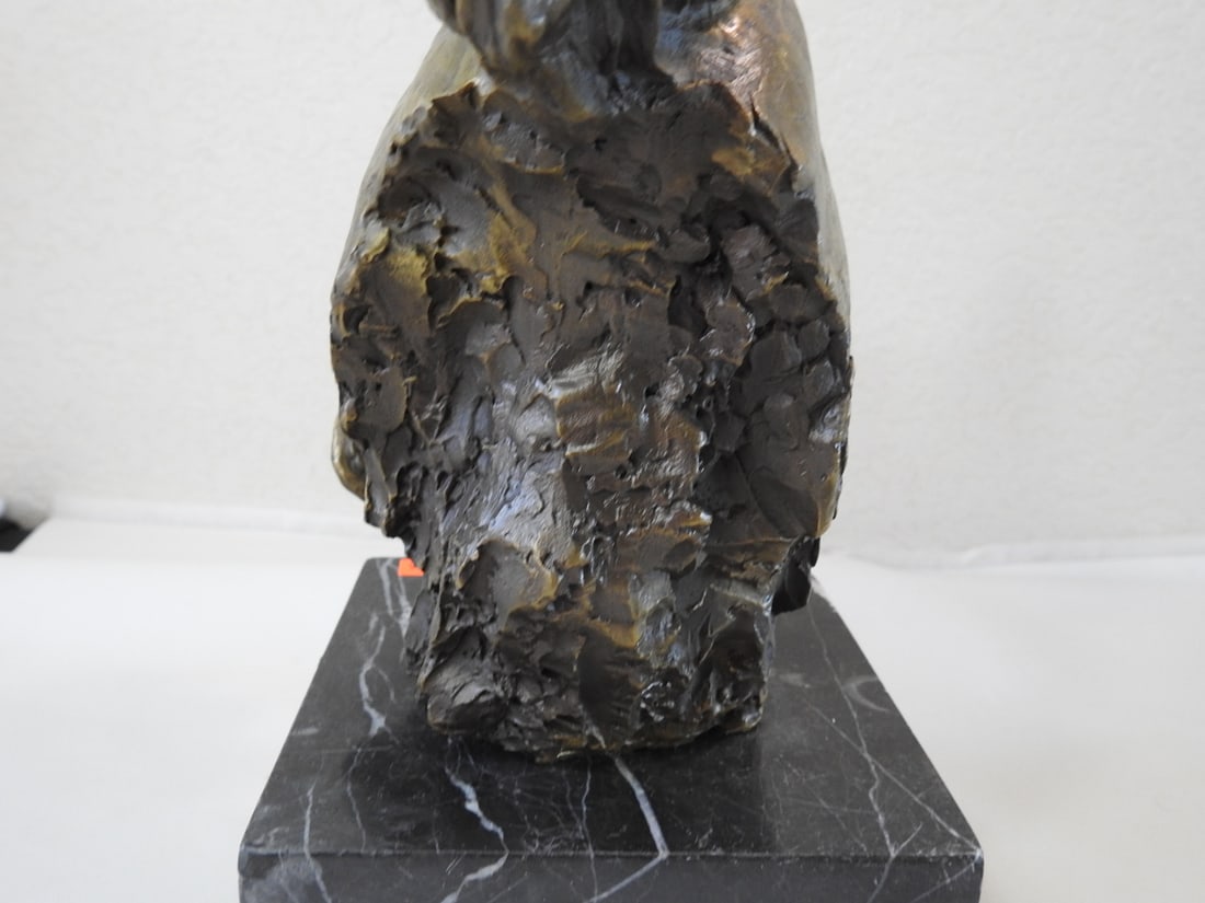 Stylized Brass Horse Head Statue on Marble Base - 6