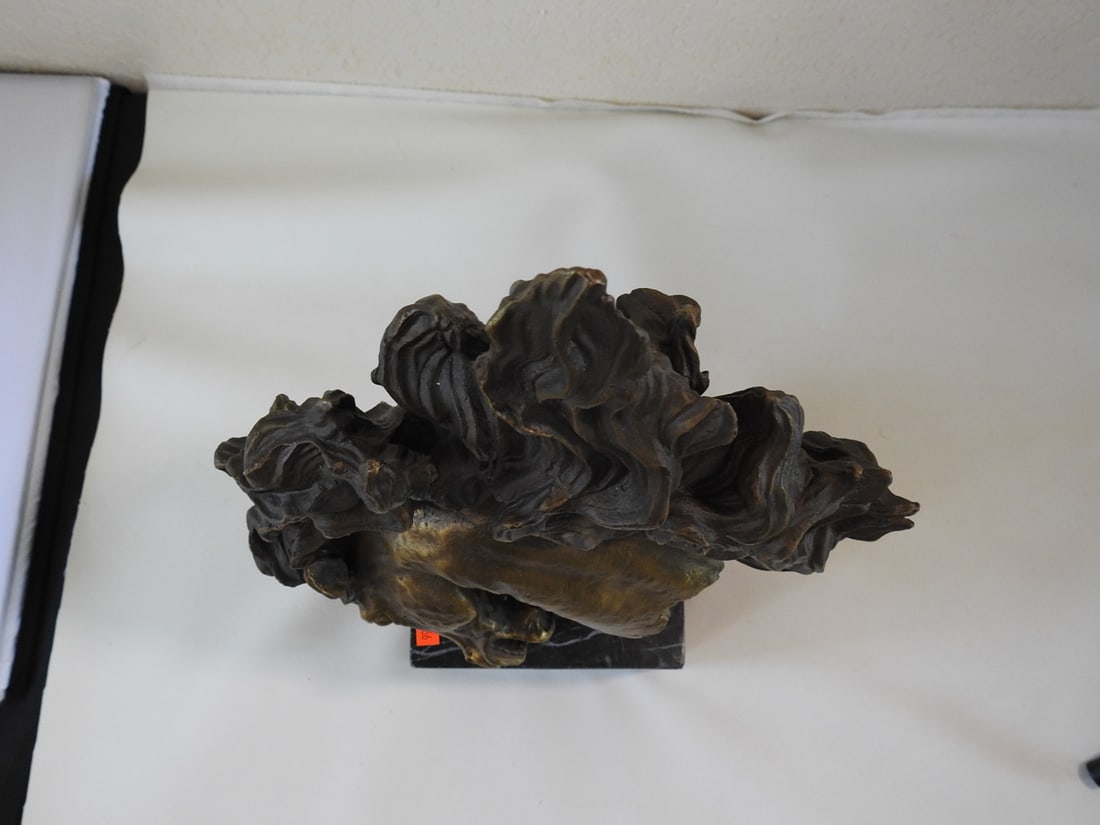 Stylized Brass Horse Head Statue on Marble Base - 7