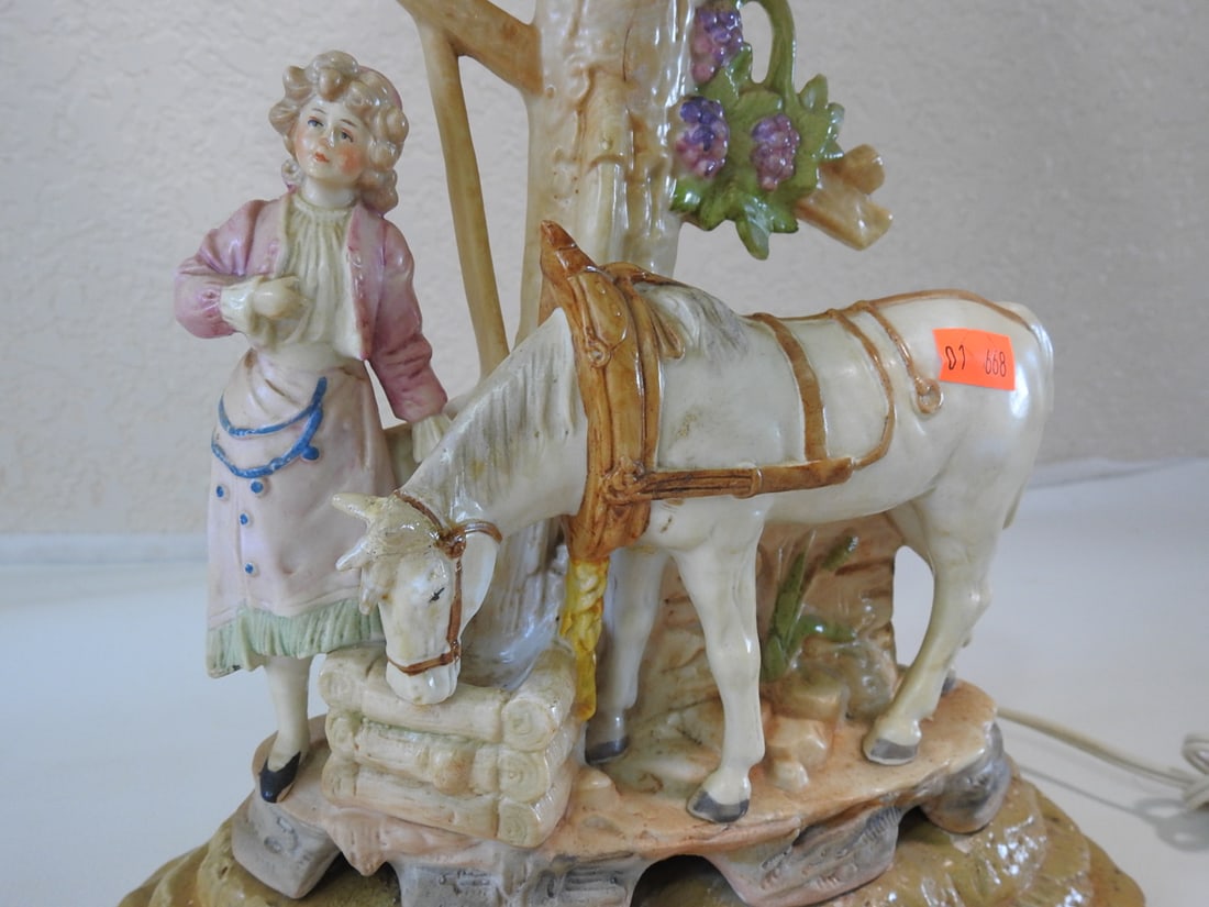 Vintage Hand-Painted German Porcelain Lamp - 2