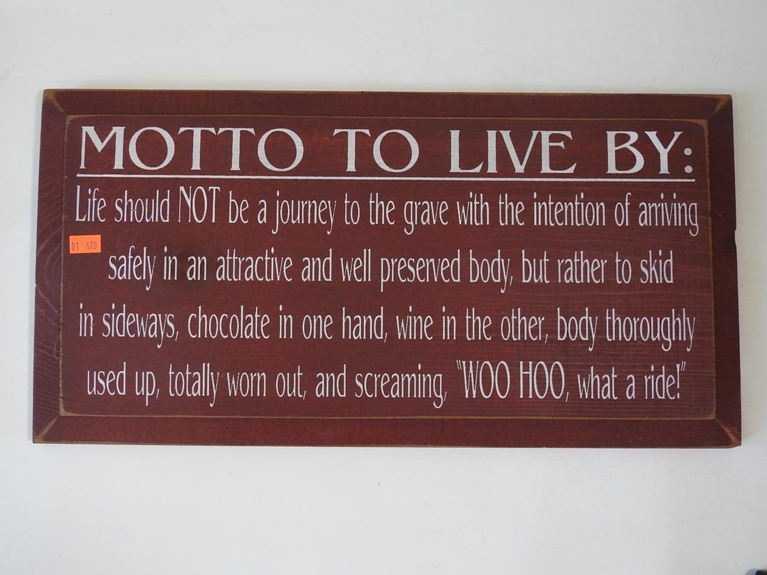 Sawdust City LLC Wooden Home Decor Sign: Wooden home decor sign by Sawdust City LLC with motto text graphic. Approx. 9.25 x 18.25 x 1 in.
