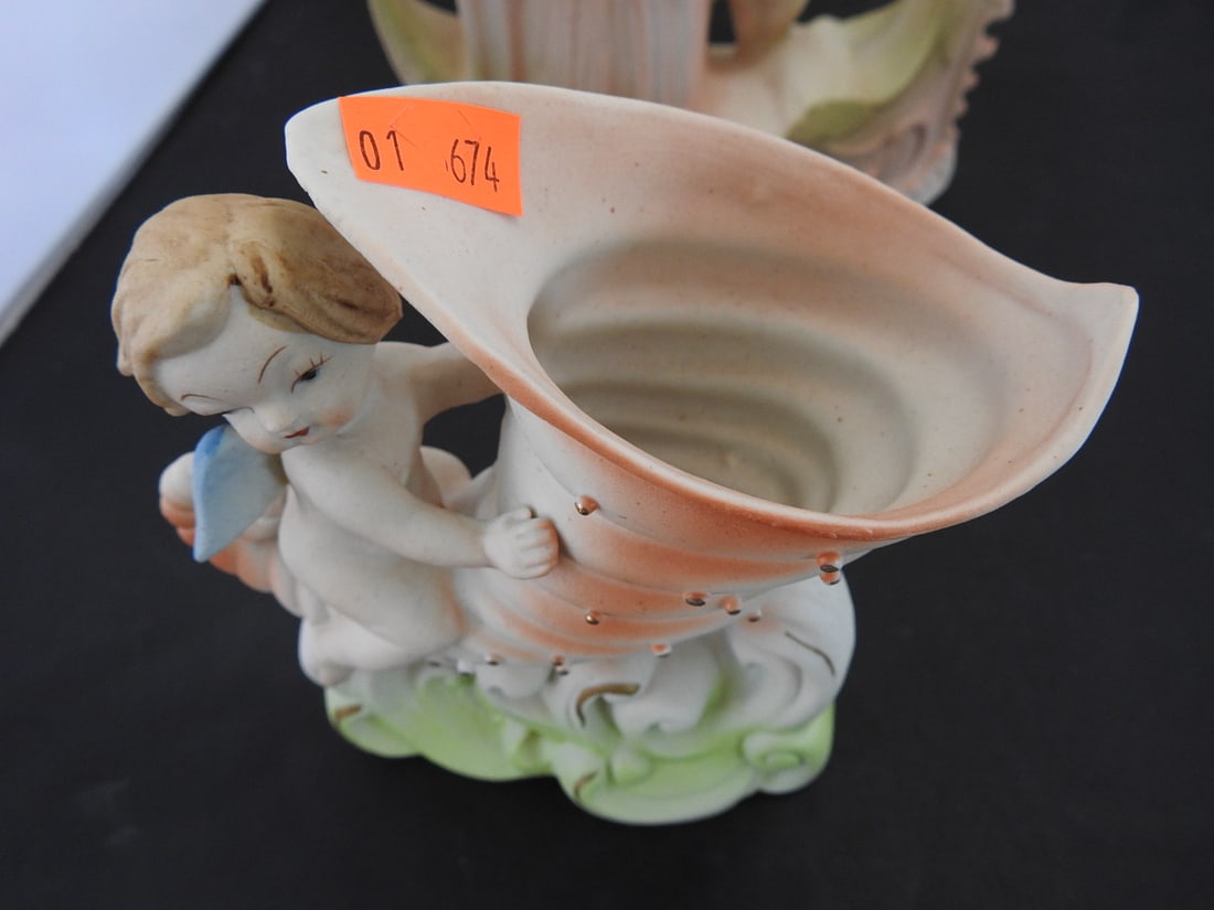 Pair of Vintage Hand-Painted Porcelain Figural Vases - 2